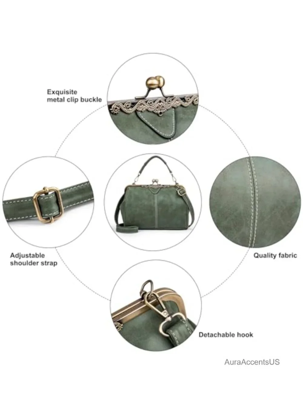 Vintage Kiss Lock Handbag PU Leather Evening Clutch Satchel Retro Hollow